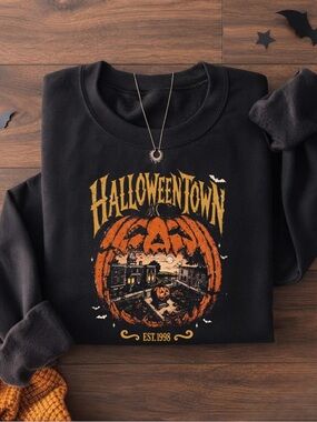 Halloween Town Pumpkin Giant Spooky Black Gildan Sweatshirt